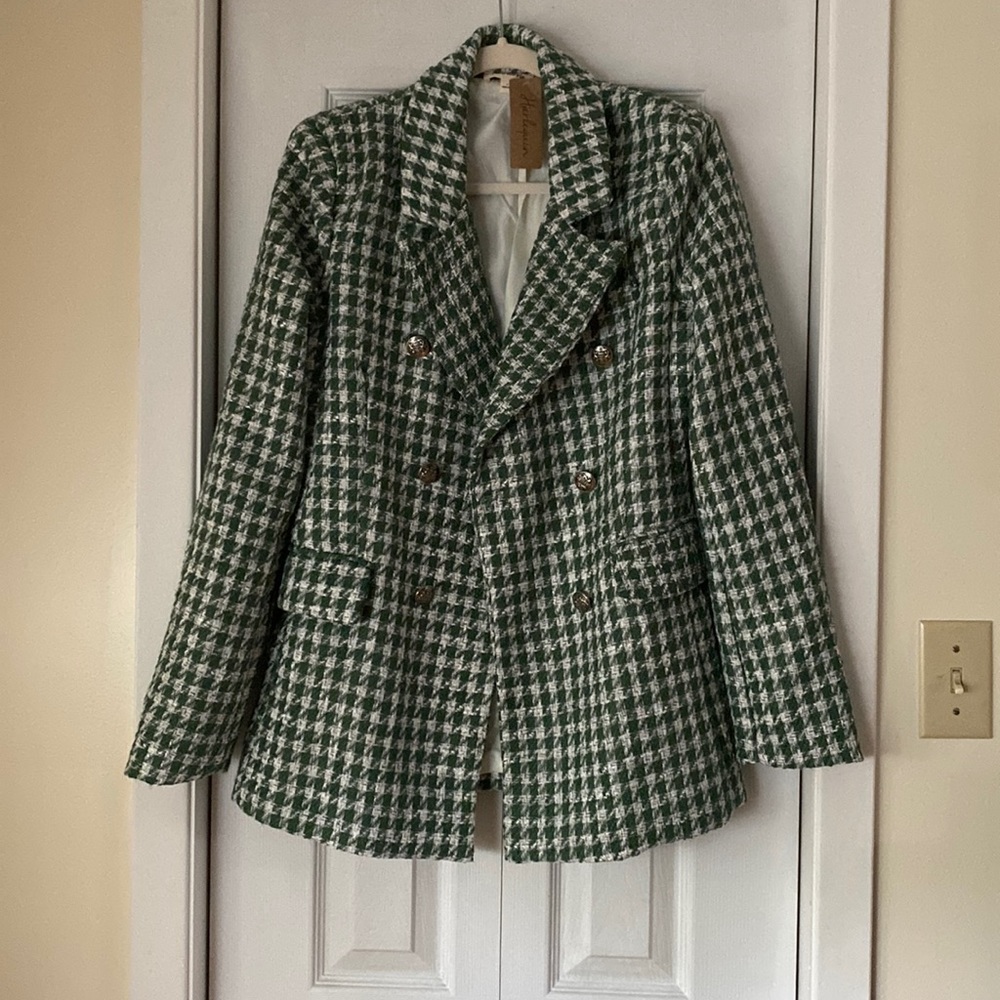 🤍💚NWT Gorgeous Bold Kelly Green Shepherd Check Print Suit Jacket and Pants💚🤍
